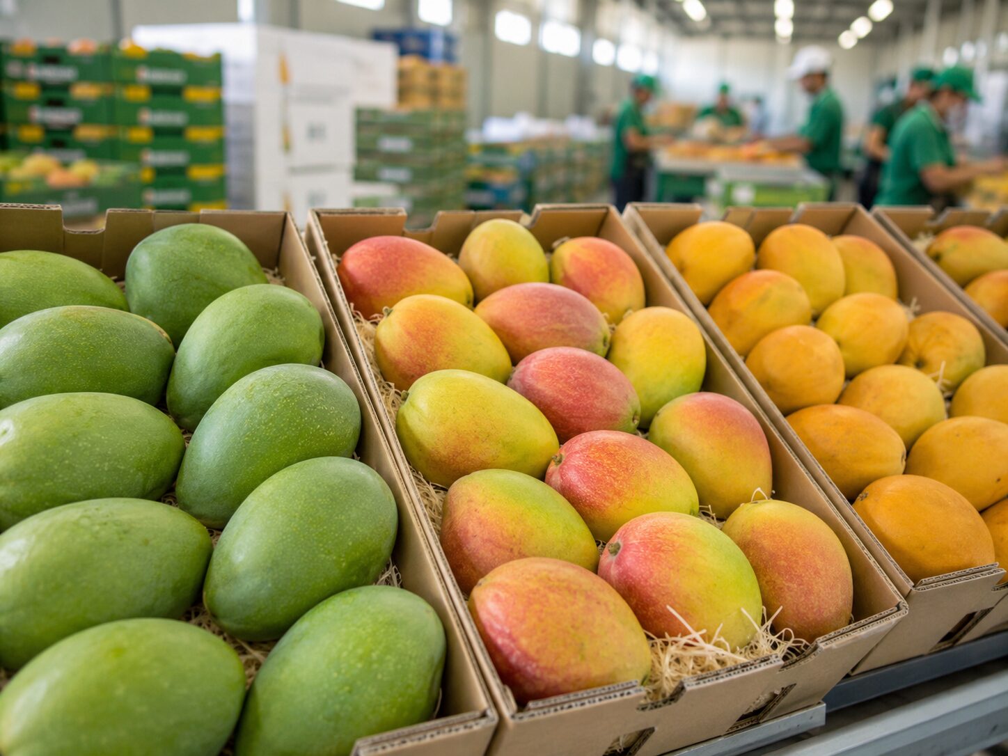 Graded Egyptian Kent mangoes for export