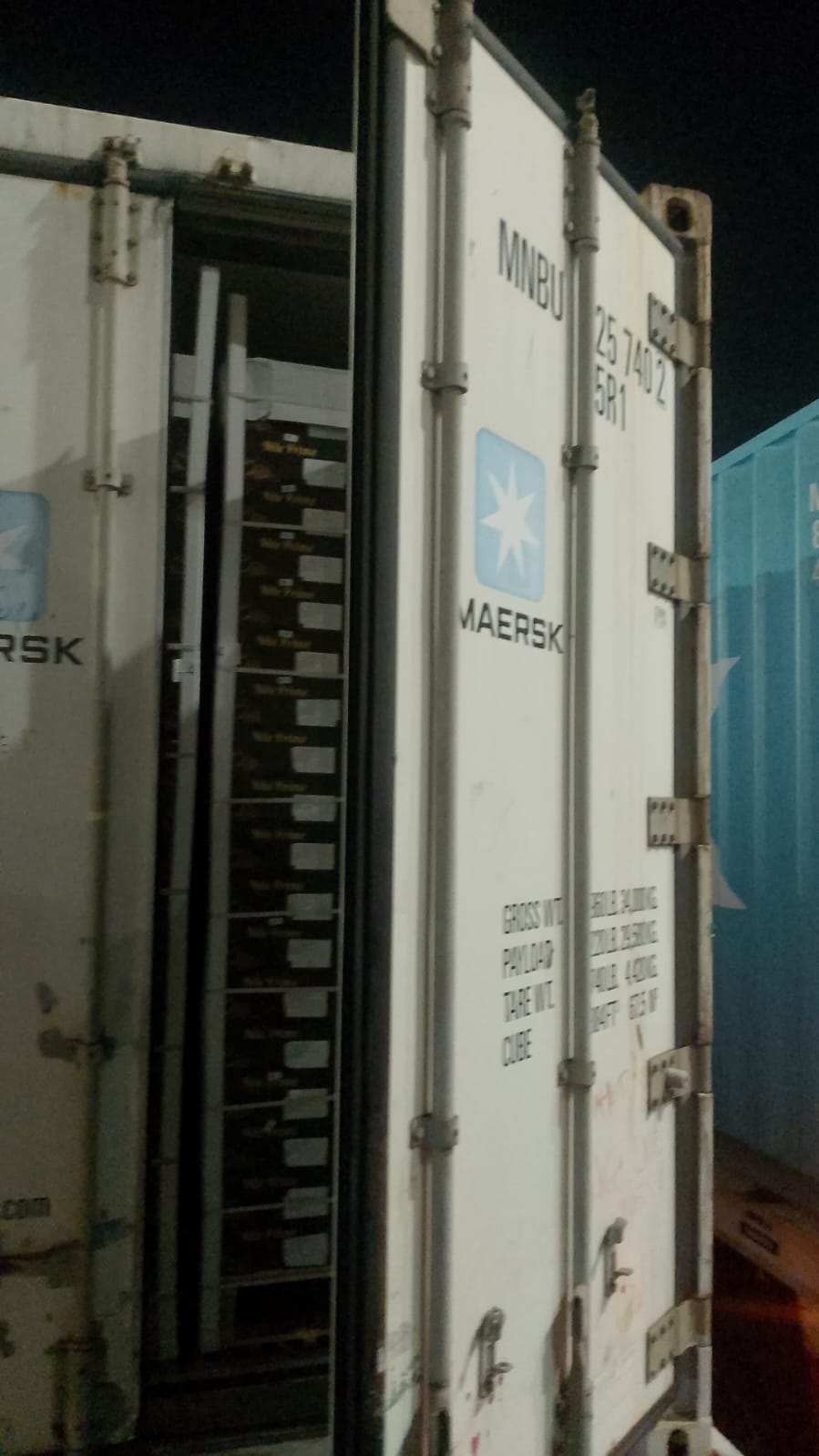 Reefer container doors before sealing on an Egyptian export shipment, ready for the bolt seal and loading record