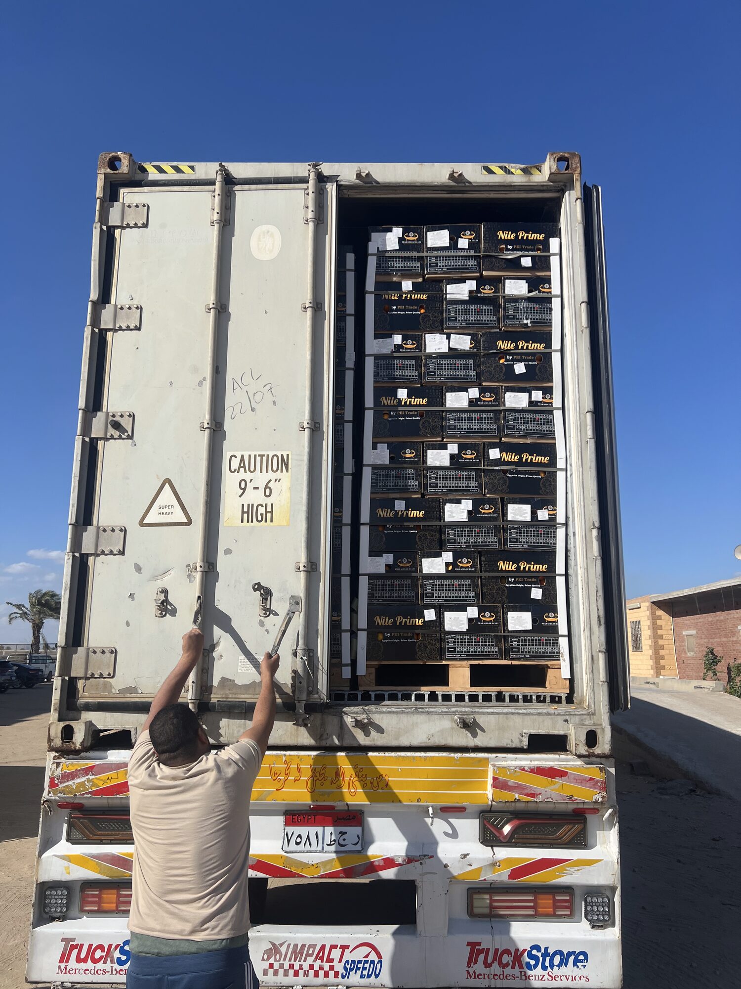 Sealing the reefer container on an Egyptian orange export shipment